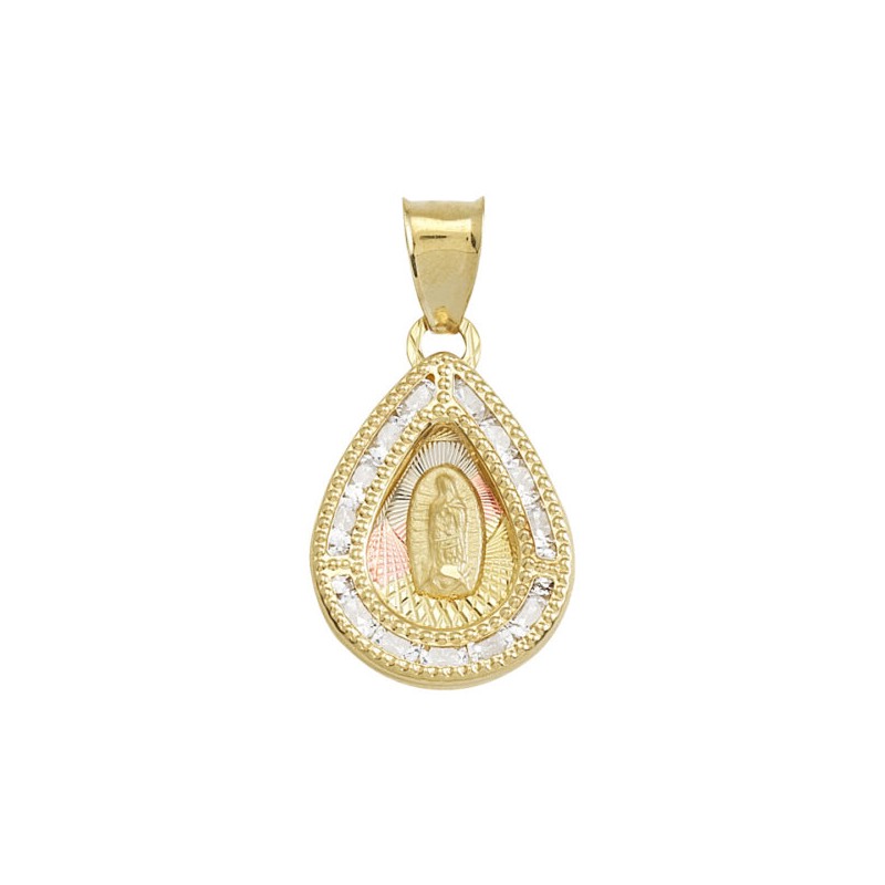 Medalla gota con piedras «VIRGEN DE GUADALUPE» Oro 10k