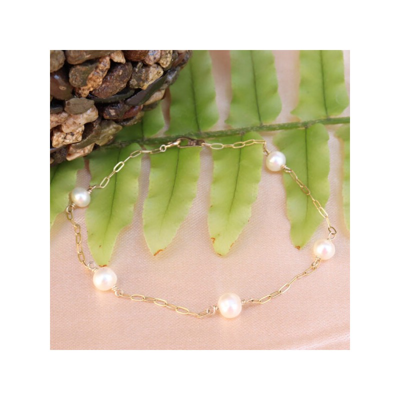 Pulsera de Dama «ENCANTO DE PERLAS» Oro 10k