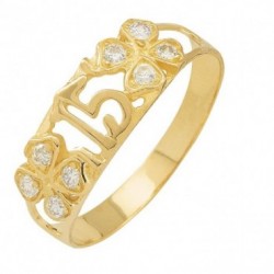 Anillo «XV AÑOS CON FLORES» oro 10k