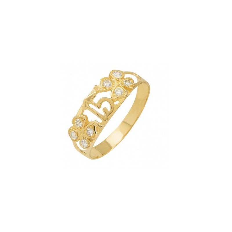 Anillo «XV AÑOS CON FLORES» oro 10k