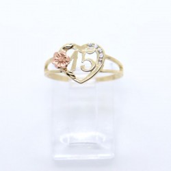 Anillo «XV AÑOS CORAZÓN CON FLOR» oro 10k