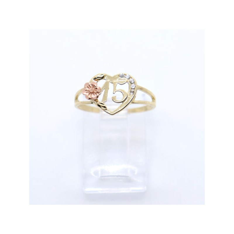 Anillo «XV AÑOS CORAZÓN CON FLOR» oro 10k