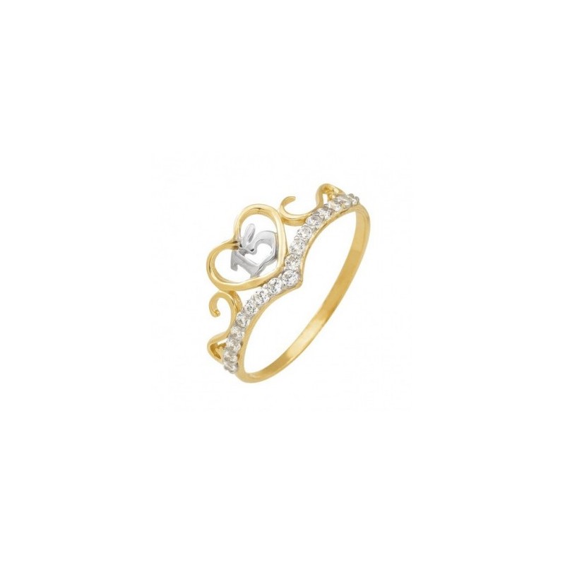 Anillo «XV AÑOS TIARA CORAZÓN» oro 10k