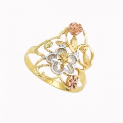 Anillo de Dama “FLORES” Tres Oros 10k