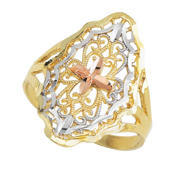 Anillo Para Dama «FLOR TRES OROS» Oro 10k