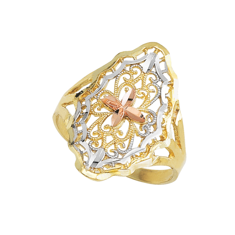 Anillo Para Dama «FLOR TRES OROS» Oro 10k