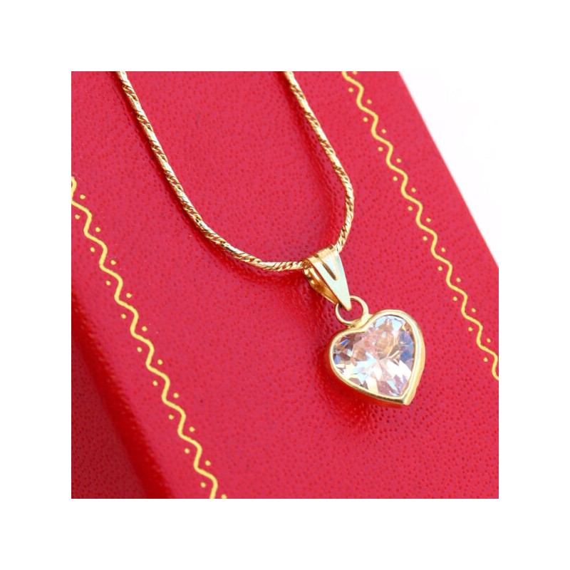 Cadena y Dije de Corazón con Piedra Blanca