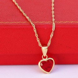 Cadena y Dije de Corazón con Piedra Roja