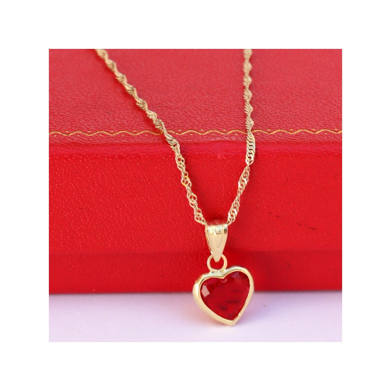 Cadena y Dije de Corazón con Piedra Roja