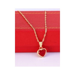 Cadena y Dije de Corazón con Piedra Roja