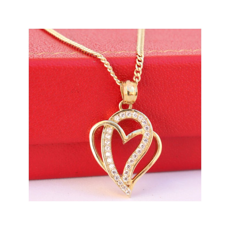 Cadena y Dije de Corazón Contemporáneo Oro 10k