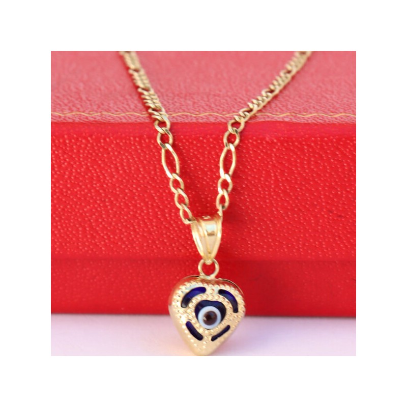Cadena y Dije de Corazón y Ojo Turco Oro 10k