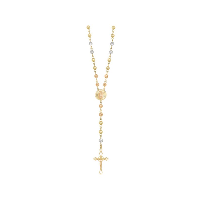 Rosario tres oros «Crucifixión Jesús» oro 10k
